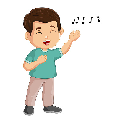 Vector cute little boy cartoon singing