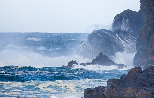 Rough sea hitting rocks Atlantic Ocean