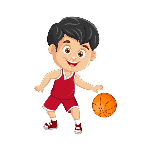 Vector illustration of Vector cartoon little boy playing basketball