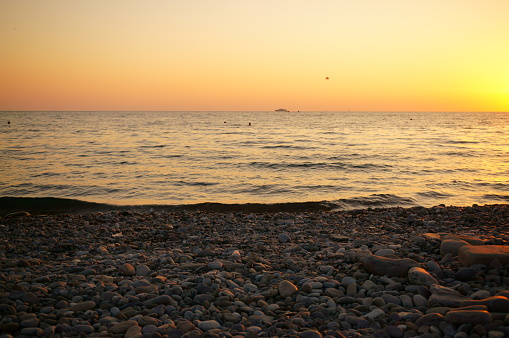 Sunset on the seashore. Beautiful landscape.