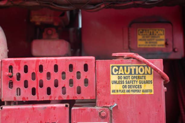 istock Danger moving machine part, safety sign. 1735365323