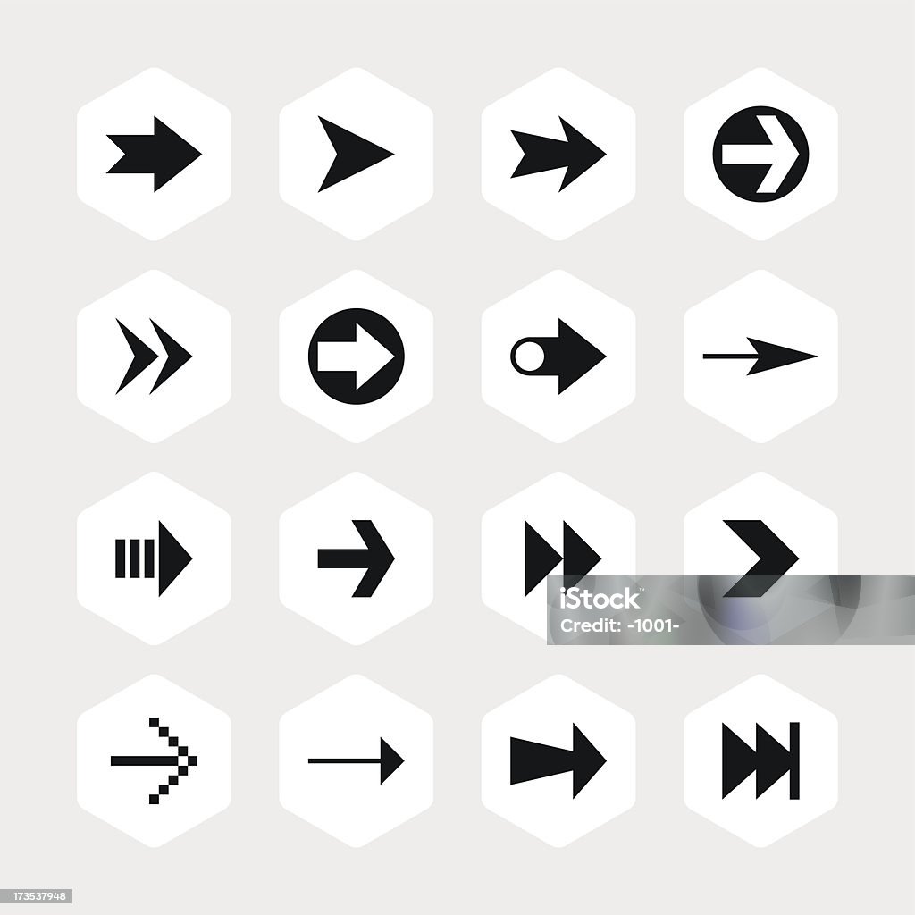 矢印アイコンブラック pictogram ホワイトの六角形ボタン。 - GUIのロイヤリティフリーベクトルアート