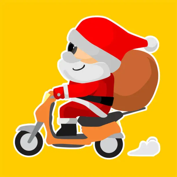 Vector illustration of Santa Claus riding his scooter