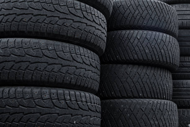 Large stack of old tires. Timely replacement of tires