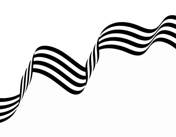 Vector illustration of Vector black and white simple ripple wavy stripes textured flowing ribbon pattern background