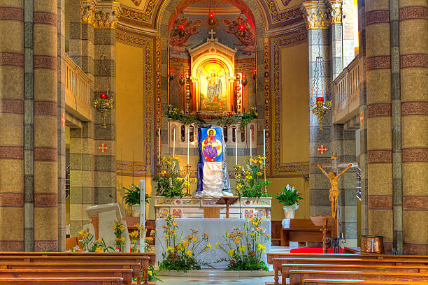 istock Catholic church interior view. Alba, Italy. 173540437