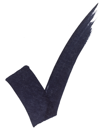 A classic check mark written with a marker pen. Subtlety includes the feathering at the top of check mark as pen is quickly lifted off of the page.