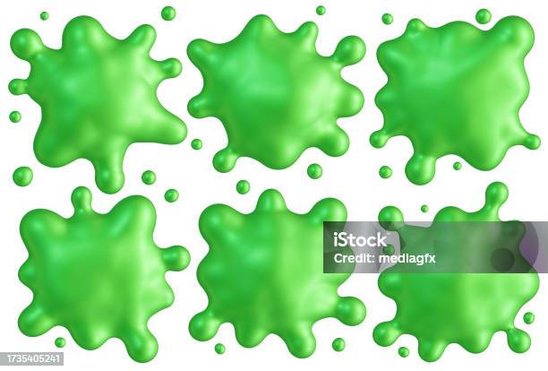 Green Slime Blobs Set Abstract 3d Objects In Organic Design Style Smooth Paint Drops Or Splats 3d Render Stock Photo - Download Image Now