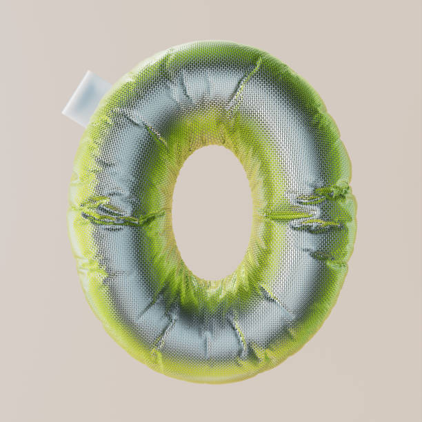 istock Inflated, bubble, metal, silver, squama, metal scales 3D number 0. 3D rendering. 1735406987