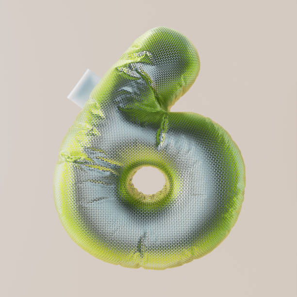 istock Inflated, bubble, metal, silver, squama, metal scales 3D number 6. 3D rendering. 1735407373