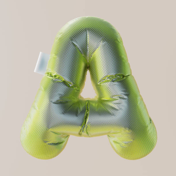 istock Inflated, bubble, metal, silver, metal scales, squama 3D letter A. 3D rendering. 1735407546