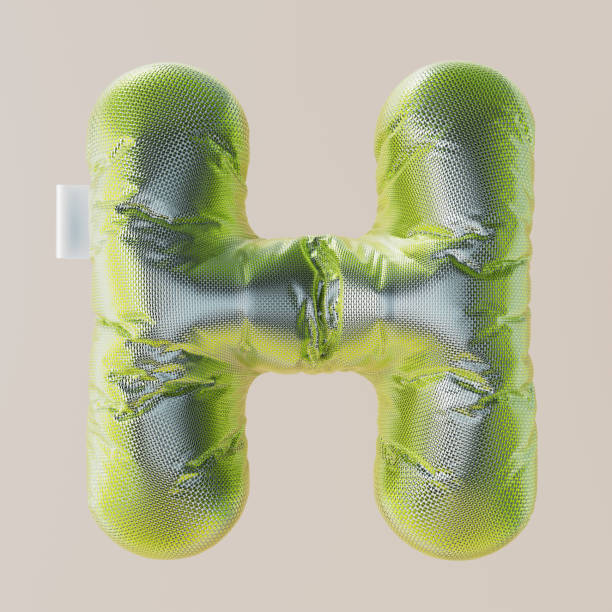 istock Inflated, bubble, metal, silver, metal scales, squama 3D letter H. 3D rendering. 1735407691