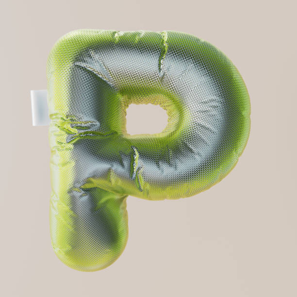 istock Inflated, bubble, metal, silver, metal scales, squama 3D letter P. 3D rendering. 1735408404