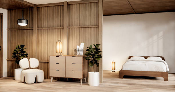 istock Muji Japan bedroom interior minimal style, Japanese interior.3D rendering 1735408811