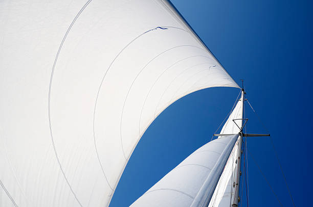 istock White sails against blue sky seen from below 173541265