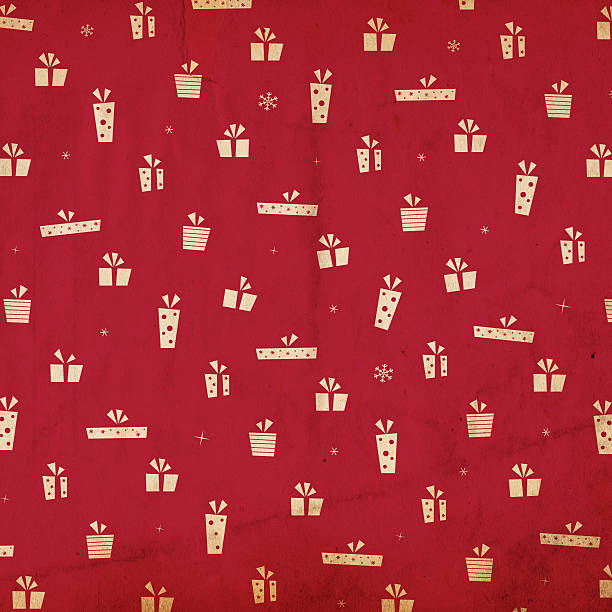 Retro Christmas Background XXXL "Image of an old, grungy piece of XXL paper with a red wrapping-paper looking pattern of presets/gifts and snowflakes. See more quality images like this in my portfolio and in my Retro Christmas Backrounds Lightbox." wrapped stock pictures, royalty-free photos & images
