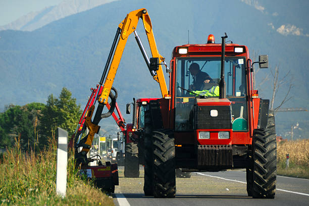 Road side mowing stock photo