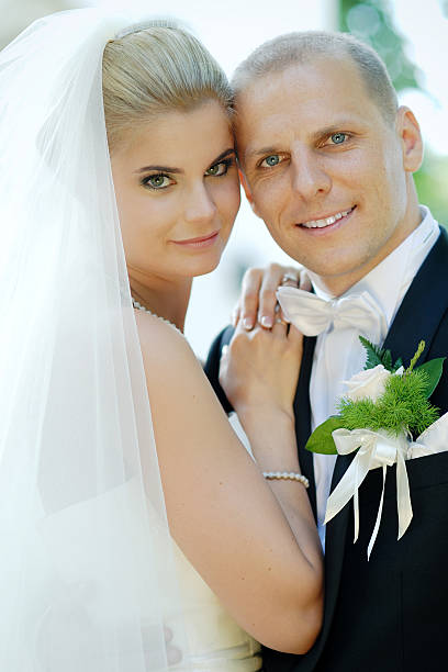 istock Smiling Newlywed Couple on Wedding Day 173542113