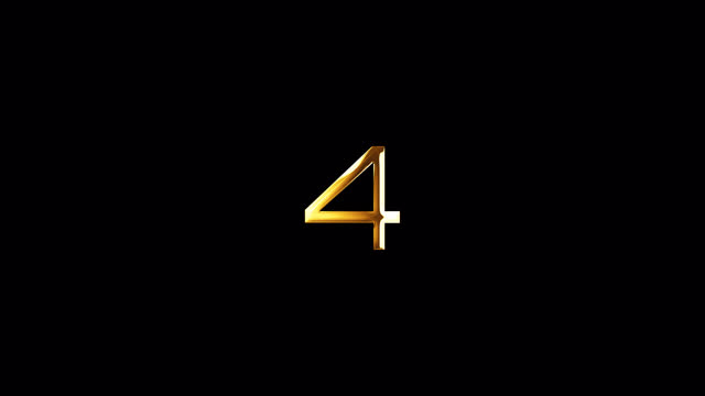 Loop Number Four gold text shine light motion animation on black abstract background. promote advertising concept isolate using QuickTime Alpha Channel proress 444