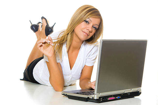 Businesswoman with a laptop stock photo