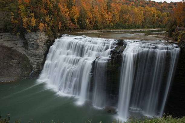 Middle Falls "The Middle Falls at Letchworth State Park, New York." letchworth state park stock pictures, royalty-free photos & images