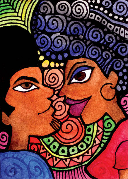 Reggae Couple Illustration of a young black couple.Original illustration by artist and drawn in india inks and watercolor. afro man stock illustrations