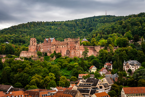 Heidelberg, Germany - August 26, 2023: View to the famous ruin of the castle in Heidelberg in Germany