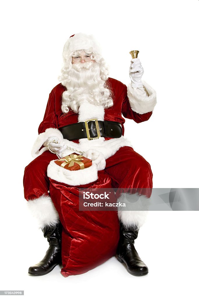 Santa con regali isolati su bianco - Foto stock royalty-free di Adulto