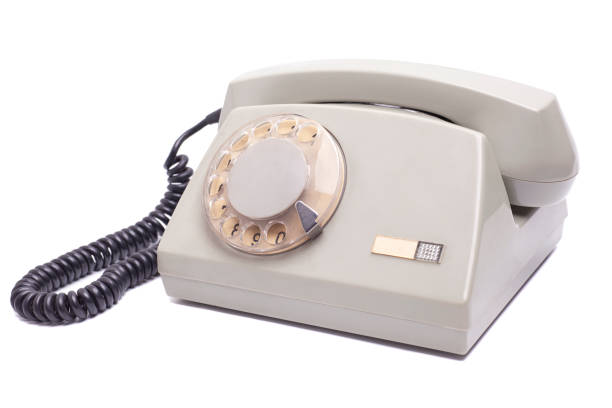 front view antique white and cream telephone on a white background, vintage, retro, object, copy space