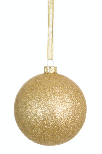 Gold glitter bauble on a white background.PLEASE CLICK ON THE IMAGE BELOW TO SEE MY CHRISTMAS LIGHTBOX: