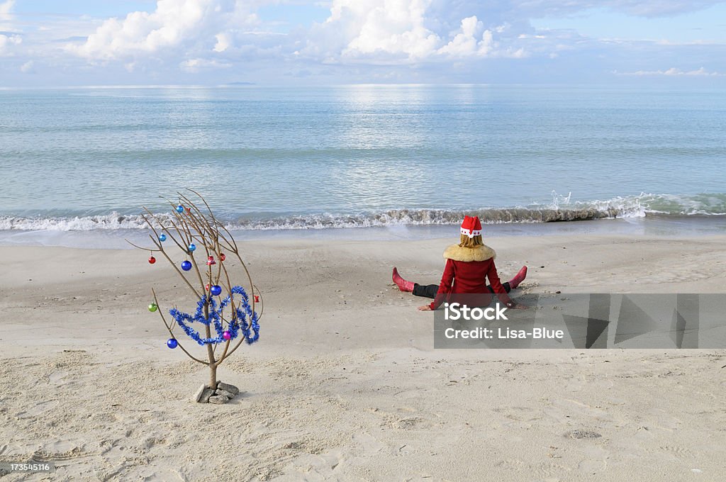 크리스마스 트리 및 산따 클라우스 해변 - 로열티 프리 12월 스톡 사진