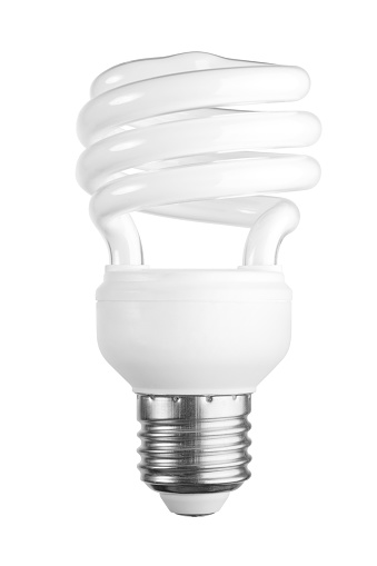 An energy efficient lightbulb isolated on a white background with clipping path.