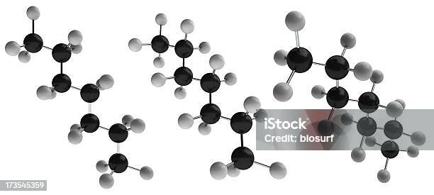 Heptane Молекула — стоковые фотографии и другие картинки Атом - Атом, Без людей, Белый фон