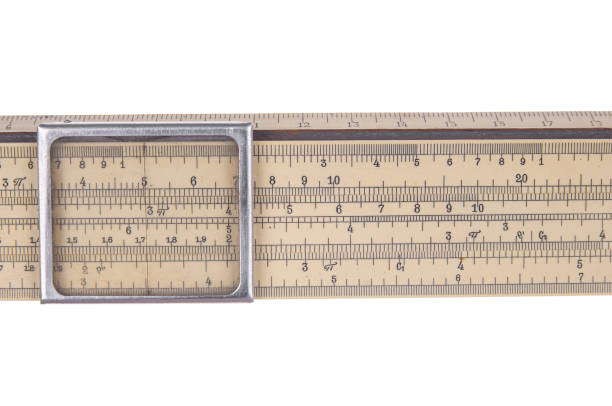 Vintage logarithm ruler close up isolated on a white background
