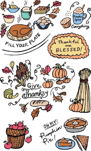 Vector illustration of Hand-drawn Doodles of Thanksgiving Holiday