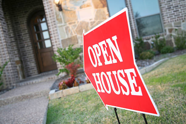 istock Open House Sign Pointing to New Home 173545714