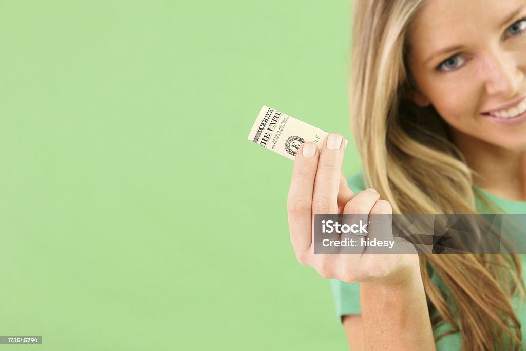 Money Girl Woman with folded money 20-24 Years Stock Photo