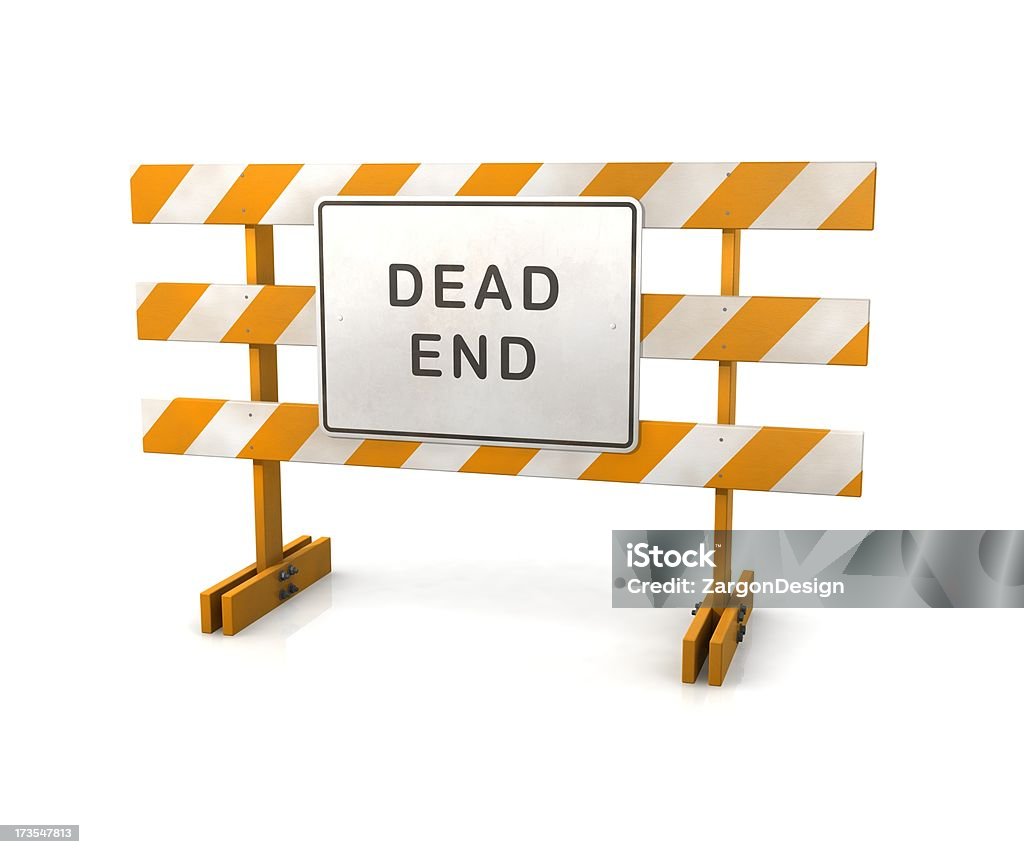 Dead End Sign Barricade Dead end road sign and barricade.This image could symbolize failure.This is a detailed 3d rendering. Dead End Sign Stock Photo