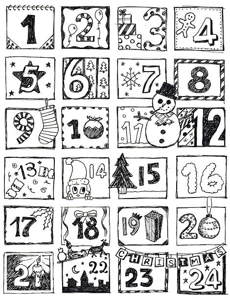 рождественский календарь бессмысленный рисунок - advent calendar christmas christmas present sack stock illustrations