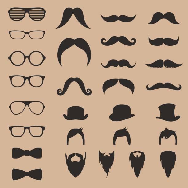Hipster style icon set vector. Hipster style icon set vector. black and white eyeglasses clip art stock illustrations