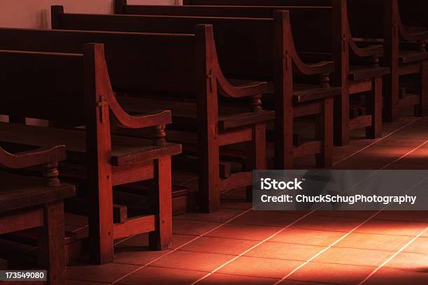 Mission Chapel Bench Seat Sunbeam Stock Photo - Download Image Now - Chair, Church, Afterlife