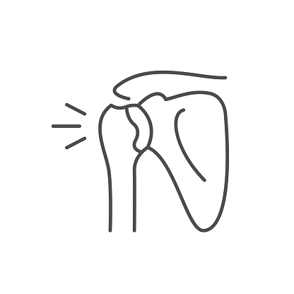 Shoulder pain line outline icon isolated on white. Vector illustration