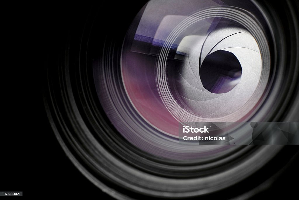 Lens SLR lens with visible diaphragm Lens - Optical Instrument Stock Photo