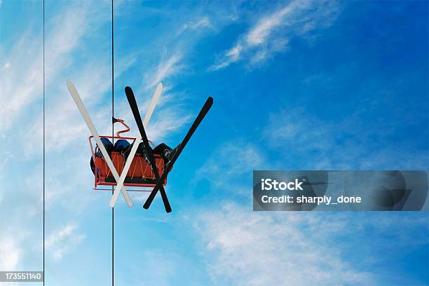 Two Skiers On A Chairlift Stock Photo - Download Image Now - Ski Lift, Ski, Skiing