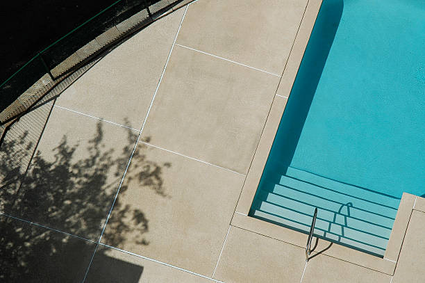 Aerial view of the shallow end of the pool stock photo