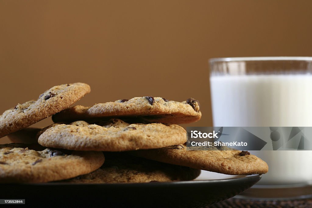 Chocolate Chip Cookies and Milk So Tasty ... Chocolate Chip Cookies with Milk! Baked Stock Photo