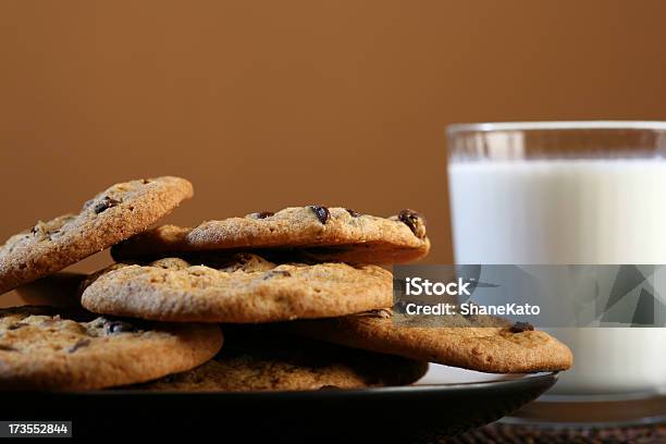 Chocolate Chip Cookies And Milk Stock Photo - Download Image Now - Baked, Chocolate Chip, Chocolate Chip Cookie