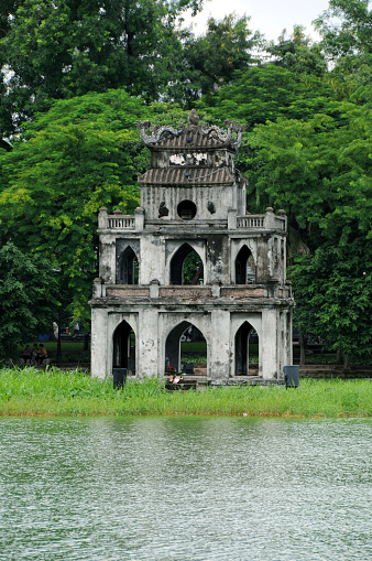 Thap Rua (Tortoise Tower) on Hoan Kiem lake, Hanoi.