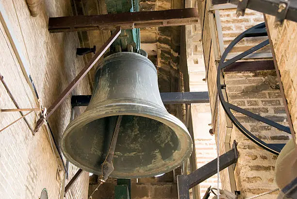 "Bells in la Giralda; the belltower of the cathedral of Sevilla, Spain."
