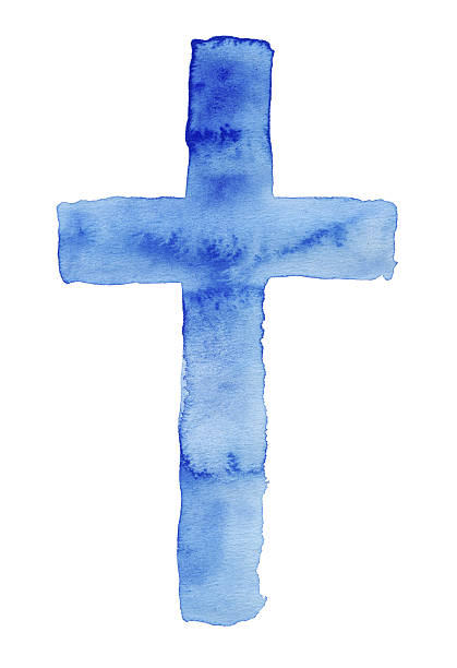 Blue watercolor cross stock photo